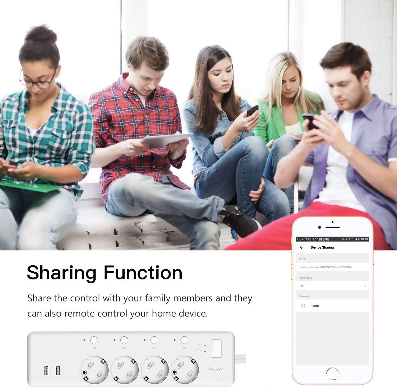 Prise Connectée WIFI Yuanguo Multiprise Intelligente 4000W 16A Indépendants Contrôle Vocal Français de App Compactible avec Alexa/Google Home/IFTTT 4Sortie 2USB Protection contre Surcharge