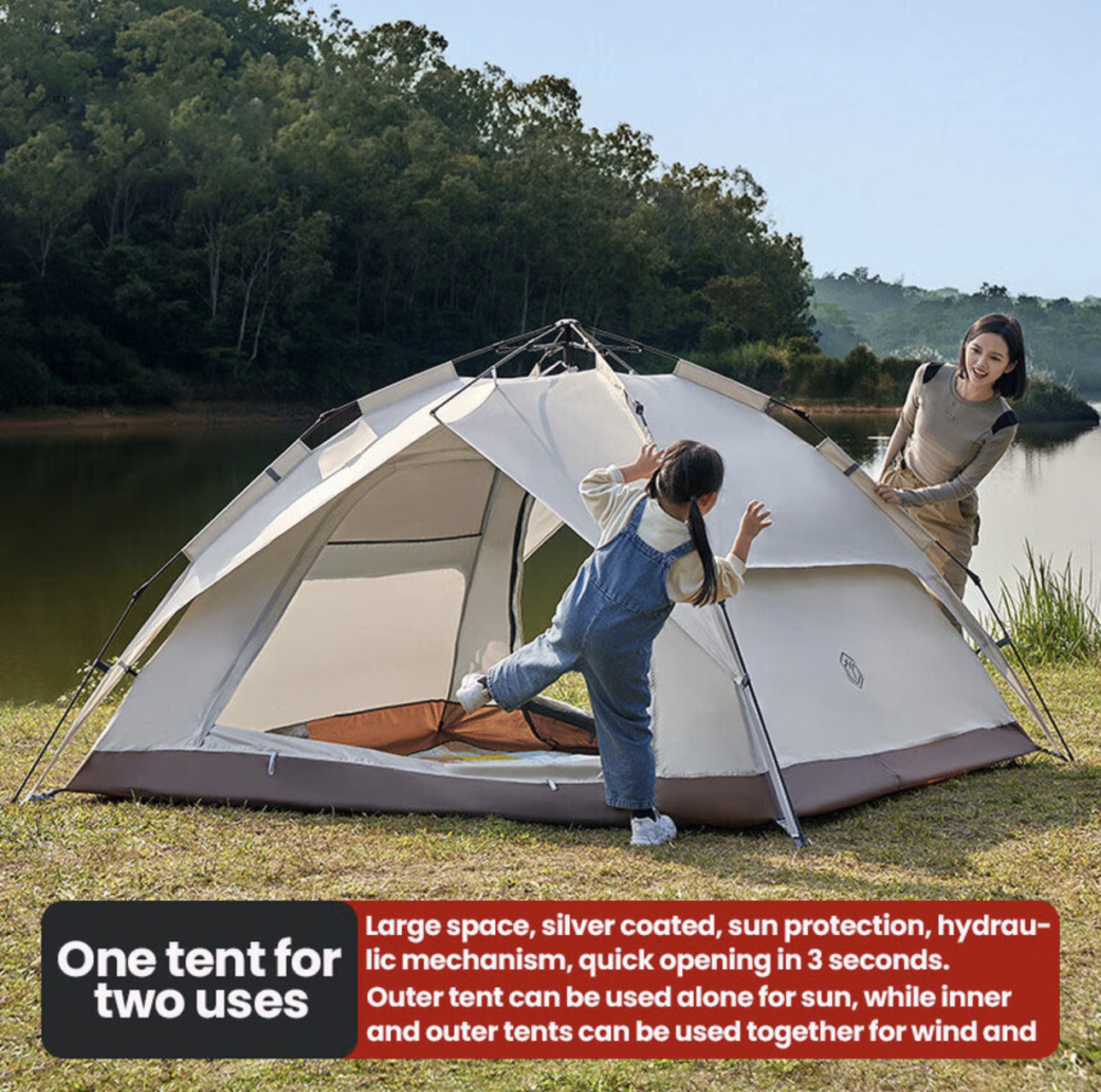 Tente double couche - Tente dôme, dépliante automatique - Équipement de randonnée et de camping en plein air - Couleur fromage, pour 3-4 personnes