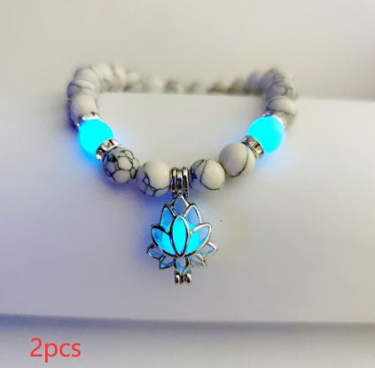Bracelet "Lotus Lumineux" – Pierre Naturelle, Énergie Yoga & Perles Phosphorescen