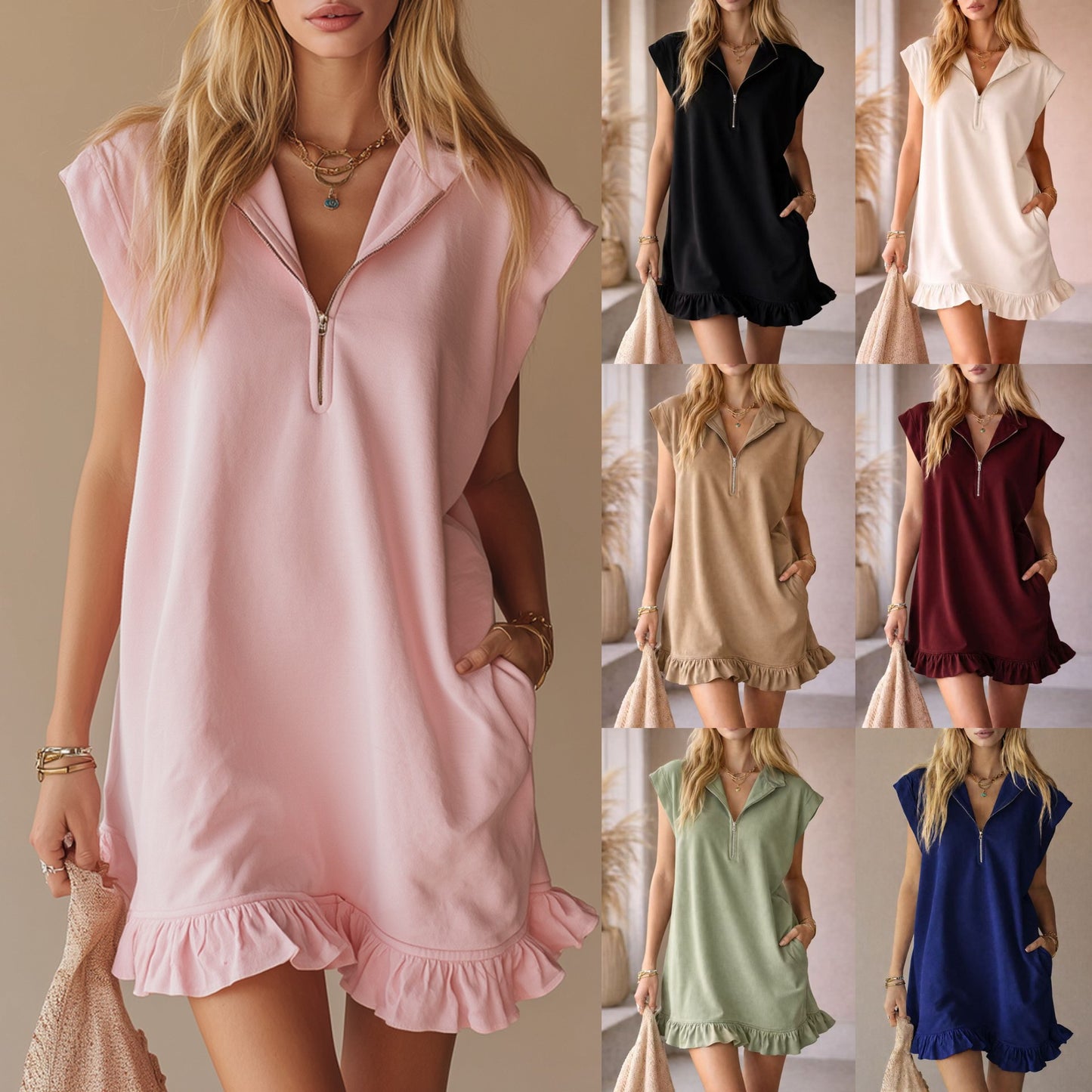 Robe "Urban-Pocket" – Col en V, Sans Manches & Doubles Poches Frontales