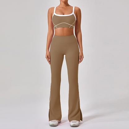 Ensemble "Contour-Flex" – Set Fitness 2 Pièces à Bretelles Spaghetti & Design Bicolore