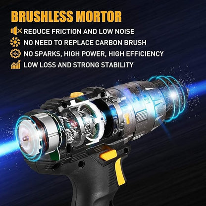 TECCPO Perceuse Visseuse sans Fil Brushless, 18V Perceuse a Percussion(60Nm), 30min Rapide Chargeur, 2×2.0Ah Batteries, 13mm Mandrin, 2 Vitesses (0-550/2000 tr/min), 35pcs Gratuit Accesoires-TDHD02P
