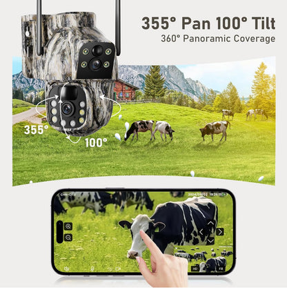 Camera Chasse 4G, Batterie 12000mAh, 2K+2K Double Caméra 4G Autonome,Camera 4G Solaire Exterieur avec détection de Mouvement,Vision Nocturne Couleur,Suivi Automatique,IP66（sans Panneau Solaire）compatible avec tout les opérateurs mobiles