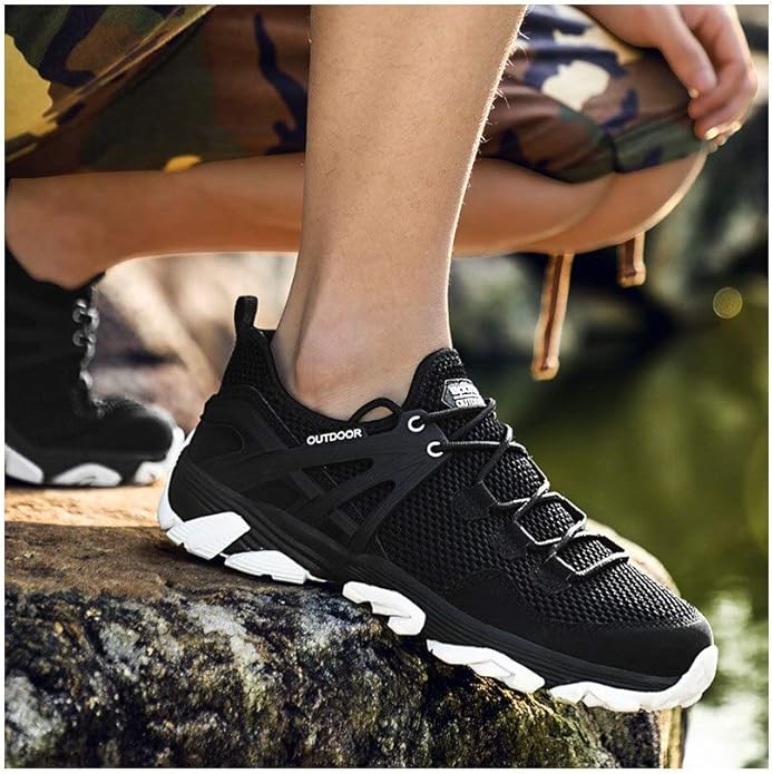 Chaussures de randonnée pour hommes Baskets d'extérieur Baskets antidérapantes légères pour le trekking Chaussures de sport de camping, noir/blanc