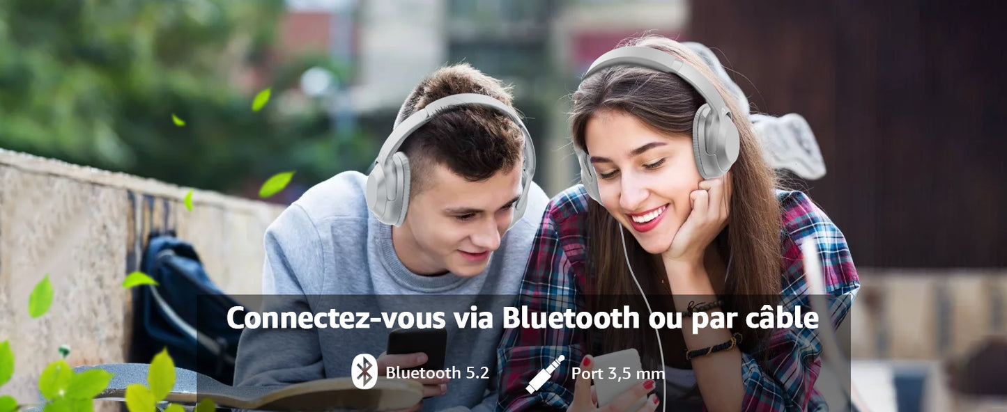 Casque Bluetooth sans Fil top qualité Reducteur de Bruit Active 75 Heures totalement neuf (gris)
