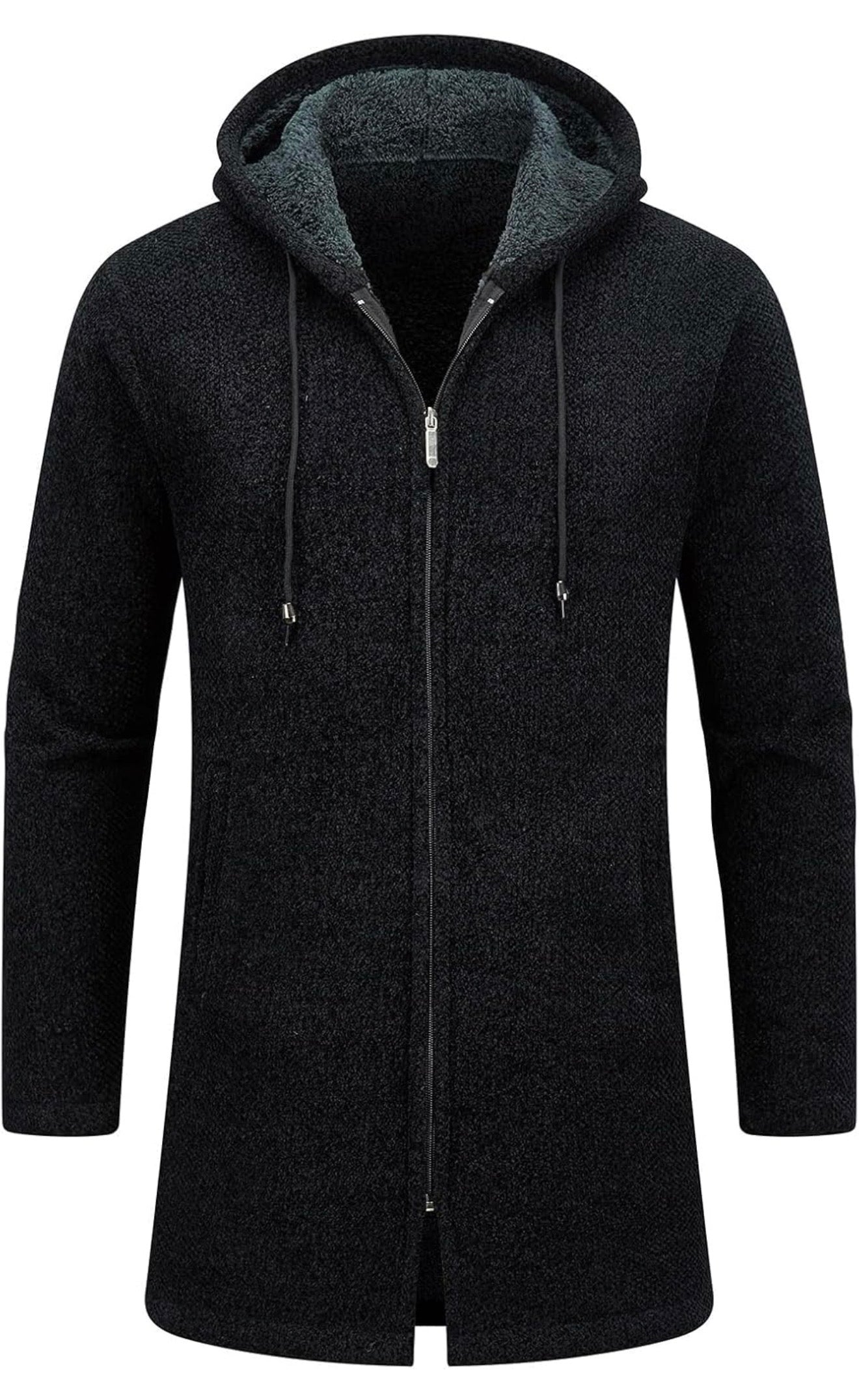 Cardigan Homme Long à Capuche Zippé Pull Veste en Maille Homme Hoodie Épais et Décontractée Chandail Homme Sweats à Capuche Homme