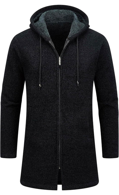 Cardigan Homme Long à Capuche Zippé Pull Veste en Maille Homme Hoodie Épais et Décontractée Chandail Homme Sweats à Capuche Homme