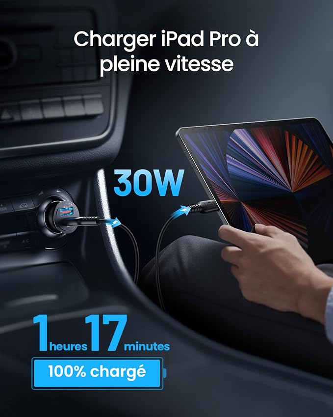 Allume Cigare USB C, 2 Ports 60W Charge Rapide Chargeur Voiture with USB C USB A, Prise Allume Cigare 12V pour iPhone 15 14 13 12 11 Pro Max Mini Plus Samsung S23 Huawei iPad AirPods Switch etc