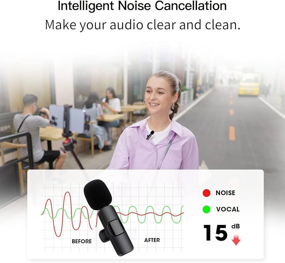 Microphones sans Fil pour Android, Microphone Bluetooth à Clipser sans Fil, Mini Microphone Cravate pour Enregistrement vidéo, Diffusion en Direct, Vlog, Youtube, TikTok (2 micros