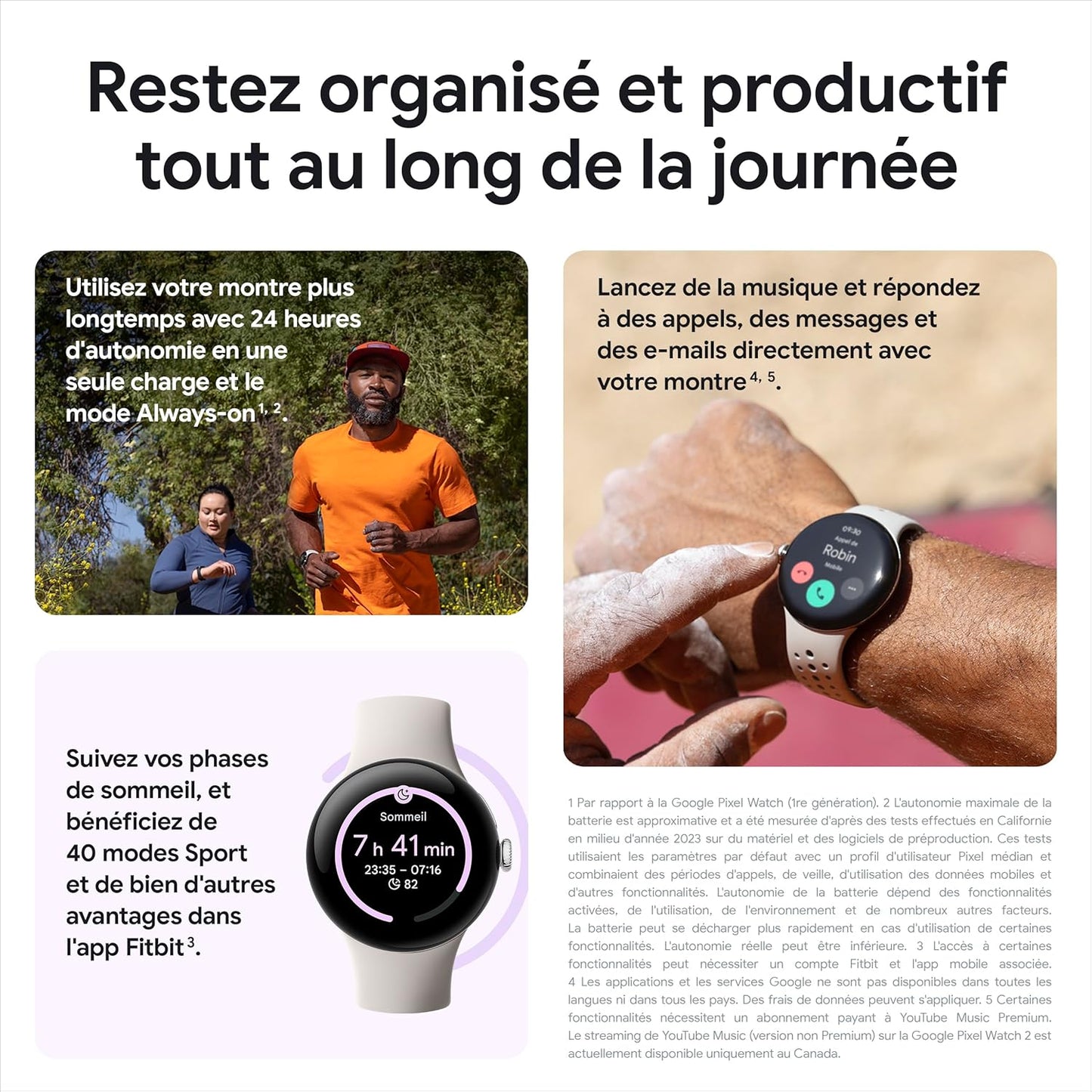 Google Pixel Watch 2 – Boîtier en Aluminium Noir Mat – Bracelet Sport Noir Volcanique – Wi-FI