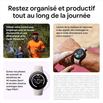 Google Pixel Watch 2 – Boîtier en Aluminium Noir Mat – Bracelet Sport Noir Volcanique – Wi-FI