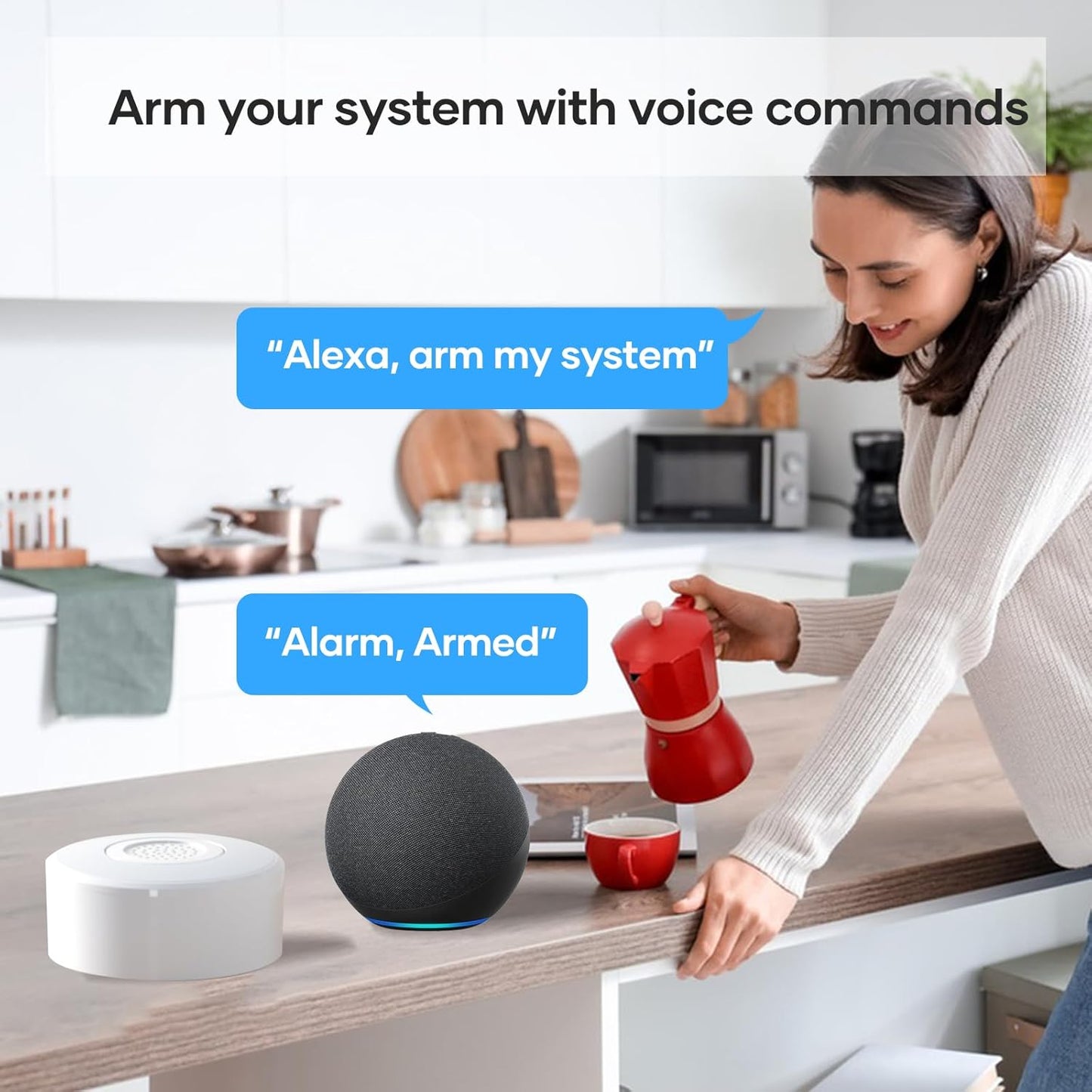 Alarme Maison sans Fil Intelligent WiFi - Alarme de Porte, 1 Alarme avec Sirène, 5 Capteurs de Fenêtre et de Porte, 2 Télécommande, Compatible avec Alexa, Google Assistant