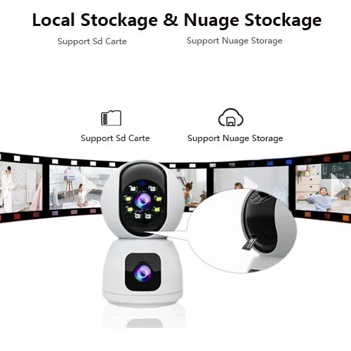 Caméra Surveillance WiFi Sans Fil Interieur 2MP+2MP Double Objectif Babyphone
