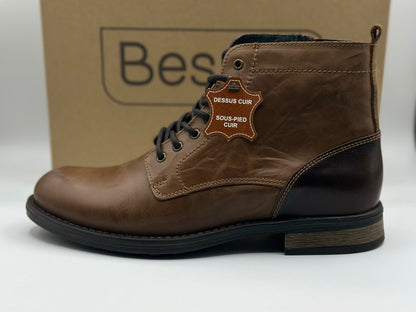 ELONG Bottine Homme Cuir Noir Marron