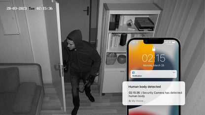 - Caméra d'intérieur Wi-Fi Dual-Band 4MP, 5 GHz/2,4 GHz, Panoramique à 350° et Inclinaison à 60°, Détection Humaine et Sonore, Suivi Intelligent, Audio Bidirectionnel, Stockage Cloud et Local jusqu'à 128 Go, Compatible avec Alexa
