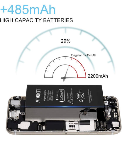 Batterie pour iPhone 6S 2200mAh, ATOKIT Haute Capacité 6S Batterie Interne de Replacement avec Kit D'outils de Réparation Professionnel, Garantie 2 an (iPhone 6S)