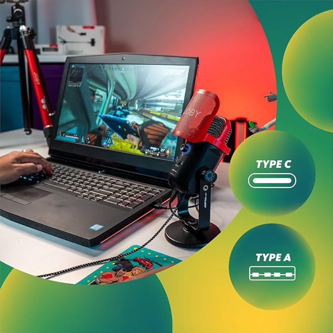 Micro à Condensateur avec Connexion USB, Microphone pour Stream, Podcast, Interview, Contrôles Mute et Gain sur Le Micro USB, Retour Possible Via Écouteurs, Compatible avec Mac et PC