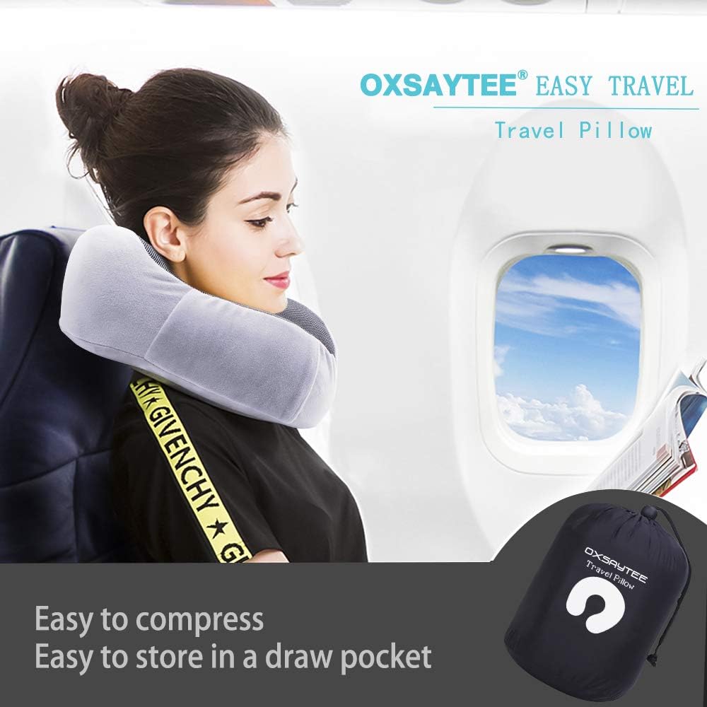 Oreiller de Voyage | U-Oreiller Cervical en Mousse à Mémoire | Couverture du Coussin Voyage Ergonomique Cou Oreiller 360°Tête et Cou Support Parfait- Bouchons d'oreilles, Masque et Sac