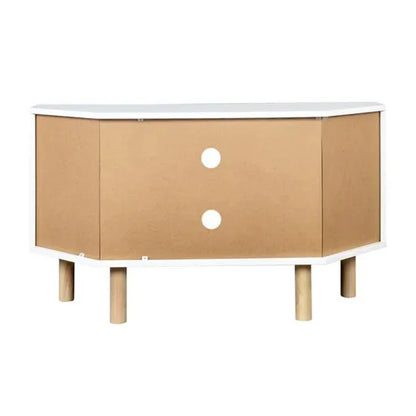 Meuble TV d'angle - 2 portes - Décor mélaminé Blanc - Pieds en bois massif - L90 x P35 x H55 cm neuf
