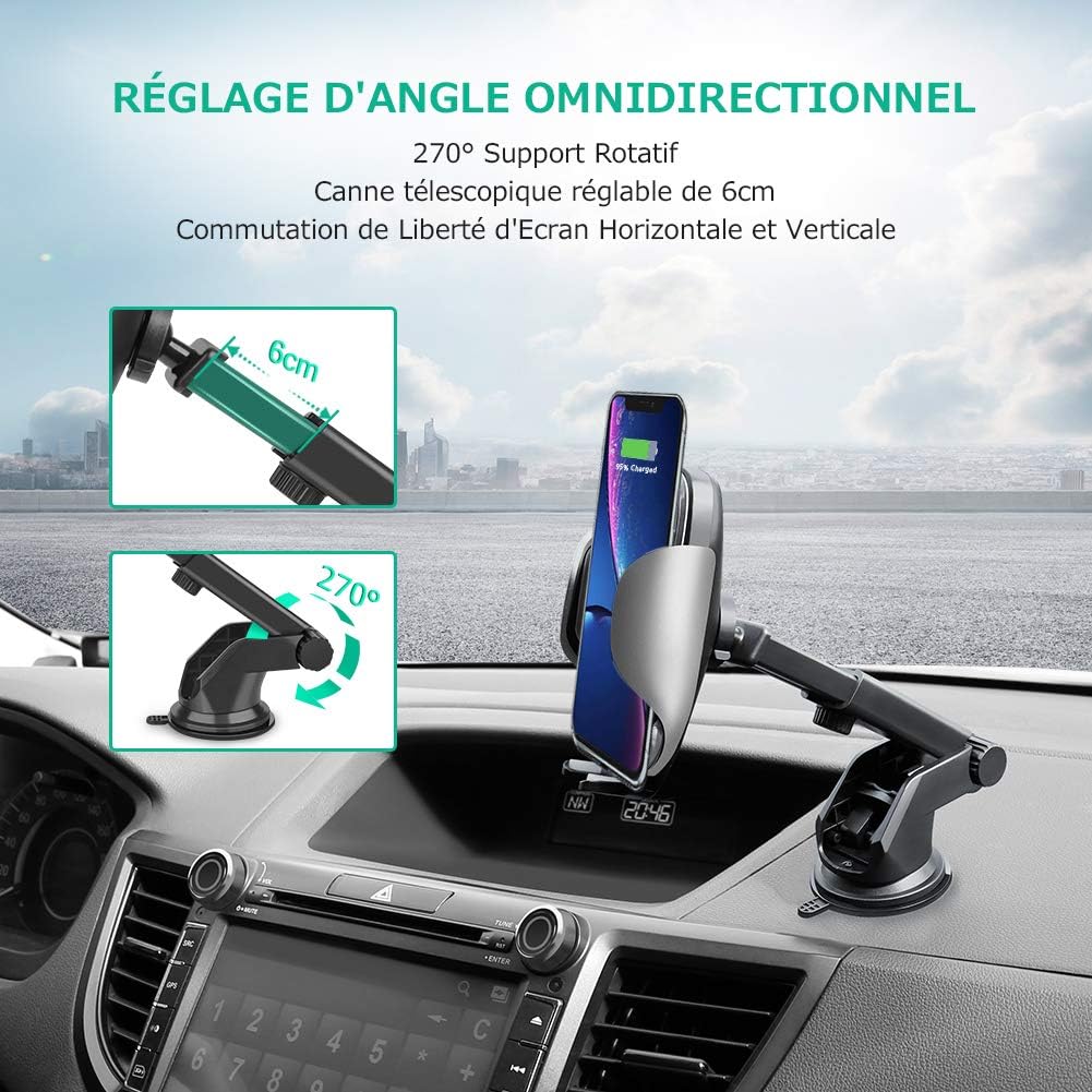 Oasser Chargeur Sans Fil de Voiture 10 W Chargeur à Induction de Voiture pour IPhone XS Max/XS/XR/X, IPhone 8/8 Plus, Nexus 7/6/5, Galaxy S9/S8/S8+/S7/S6 , Note 5 et Appareils Qi