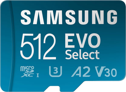 Samsung Evo Select Carte mémoire microSDXC UHS-I U3 130 Mo/s Full HD & 4K UHD avec Adaptateur SD (MB-ME512KA/EU) 512 Go