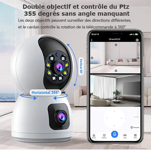 Caméra Surveillance WiFi Sans Fil Interieur 2MP+2MP Double Objectif Babyphone neuve