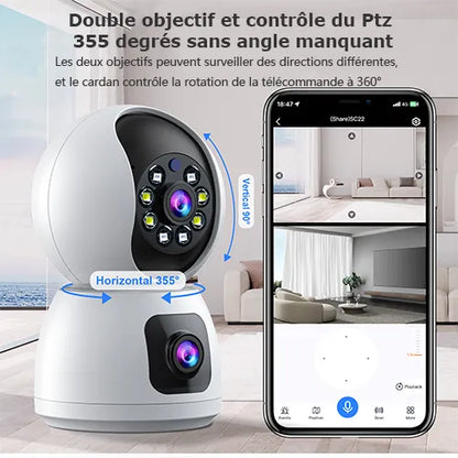 Caméra Surveillance WiFi Sans Fil Interieur 2MP+2MP Double Objectif Babyphone neuve
