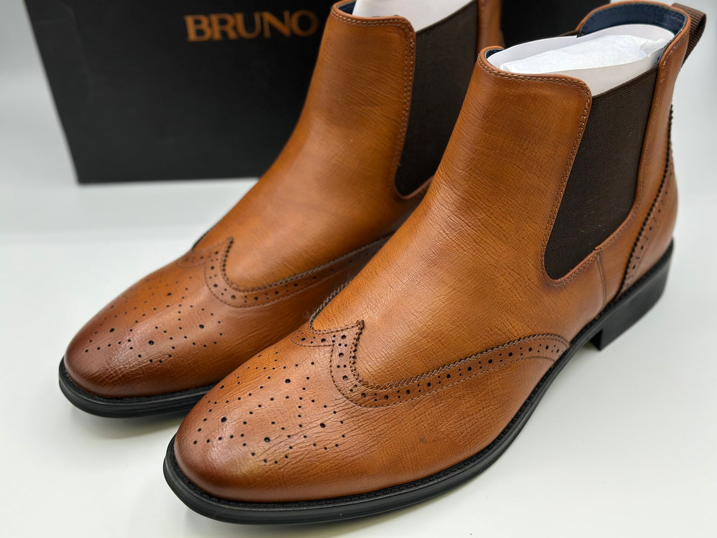 Bruno Marc Men Chelsea Boots Brogue en cuir Bottes de cheville Bottes Slip Boots