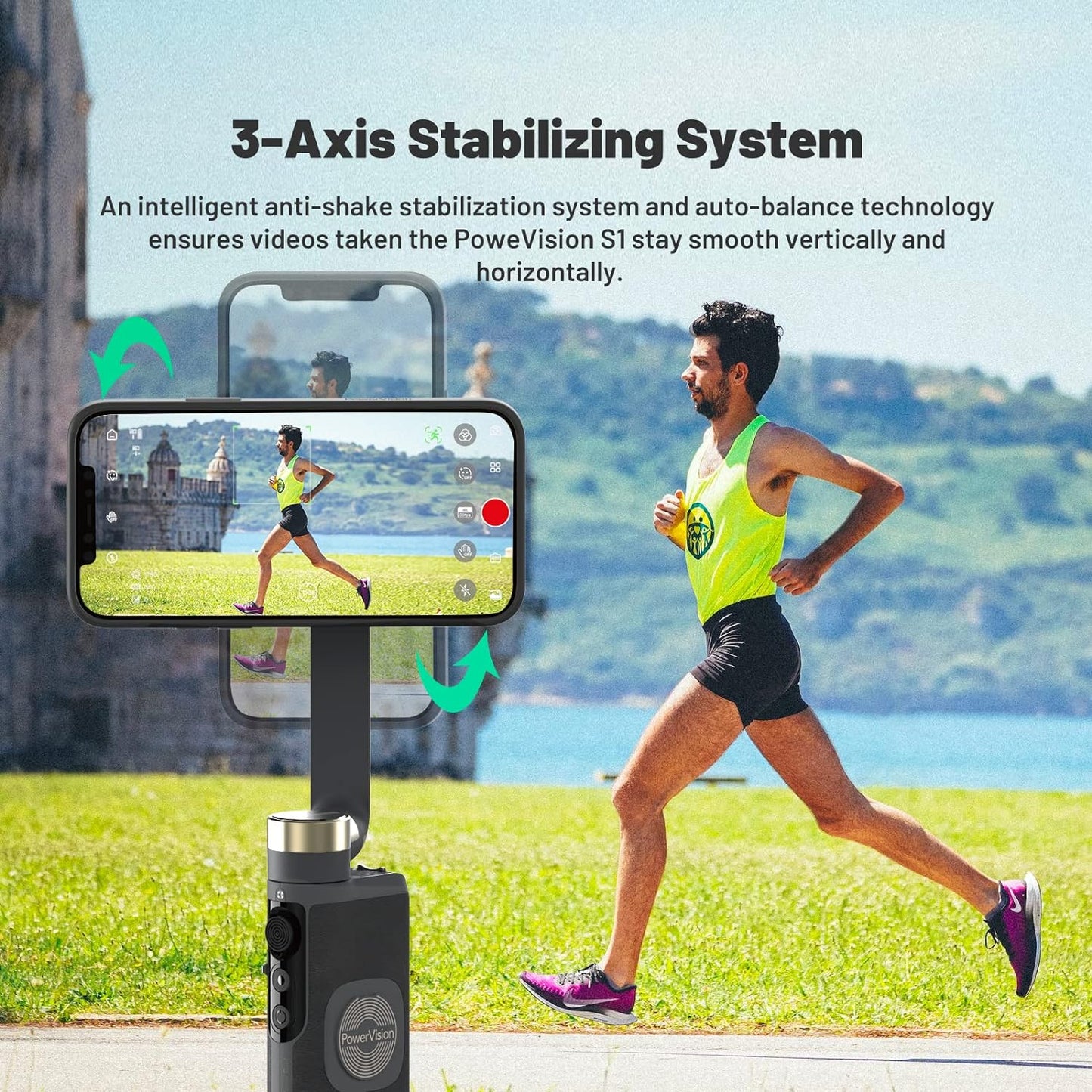 Stabilisateur 3 axe 3en1 smartphone, caméra sport, compatible MagSafe, powerbank iPhone, androïde