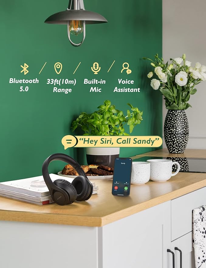 Casque Bluetooth avec 60H de Lecture, Casque Bluetooth 5.0 sur l'oreille, Micro intégré, Casque sans Fil Filaire Pliable pour Le Travail, Les Voyages, l'apprentissage en Ligne, téléphone, PC