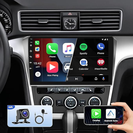 CAMECHO Android 11 Autoradio pour Volkswagen Passat 2012-2015, 2G+32G, Wireless Carplay Android Auto, 10.1" HD écran Double Din Bluetooth avec GPS HiFi Support FM RDS SWC + AHD Caméra de recule