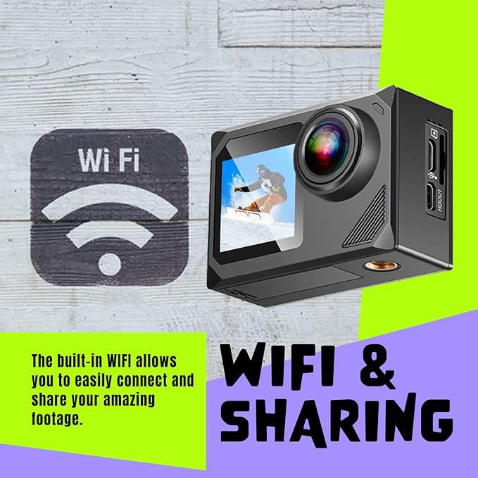 Camera sport 4K 30fps Ultra HD, 40 m 100 Pieds étanche WiFi Ultra Grand Angle 170°, télécommande