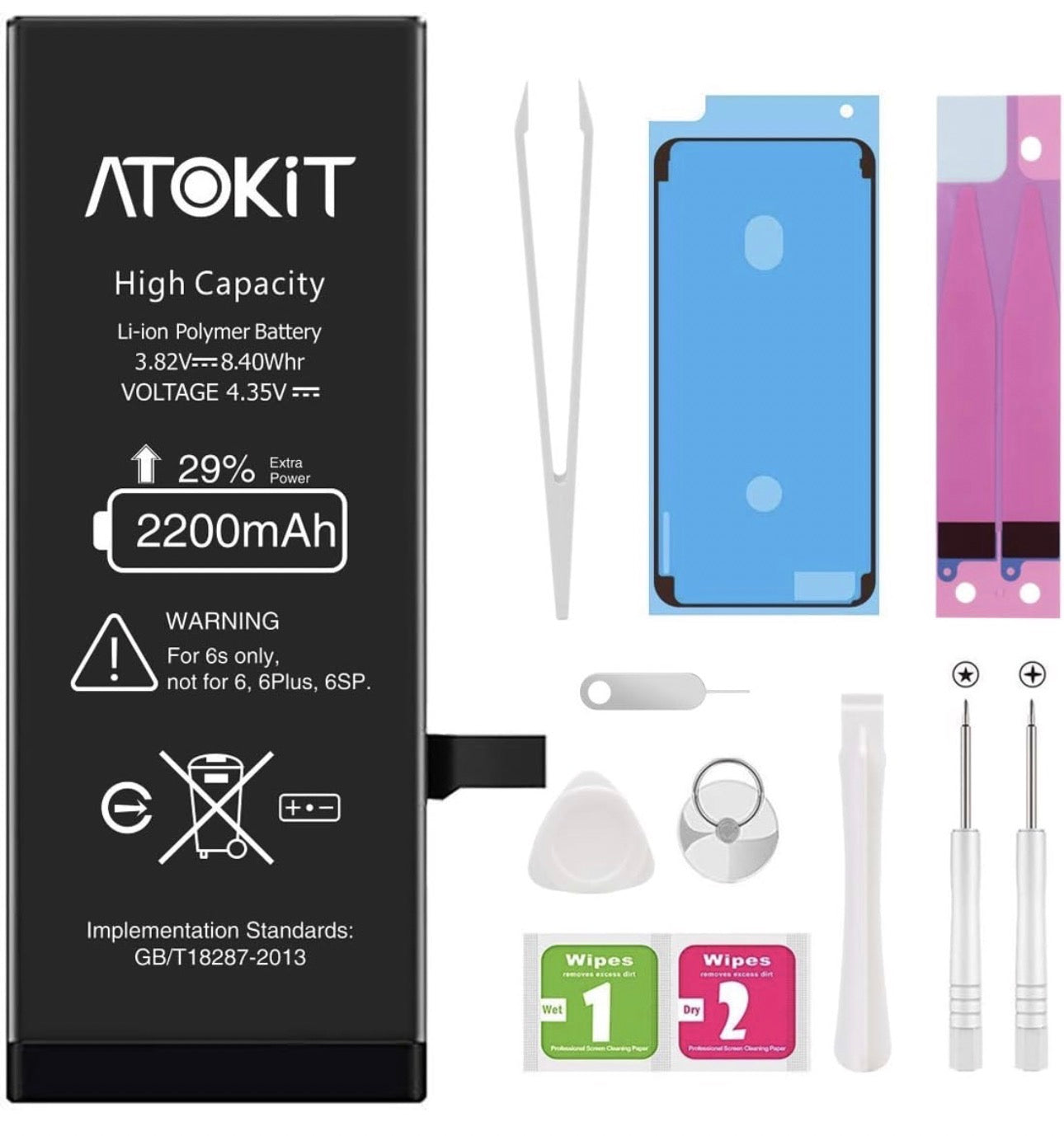 Batterie pour iPhone 6S 2200mAh, ATOKIT Haute Capacité 6S Batterie Interne de Replacement avec Kit D'outils de Réparation Professionnel, Garantie 2 an (iPhone 6S)