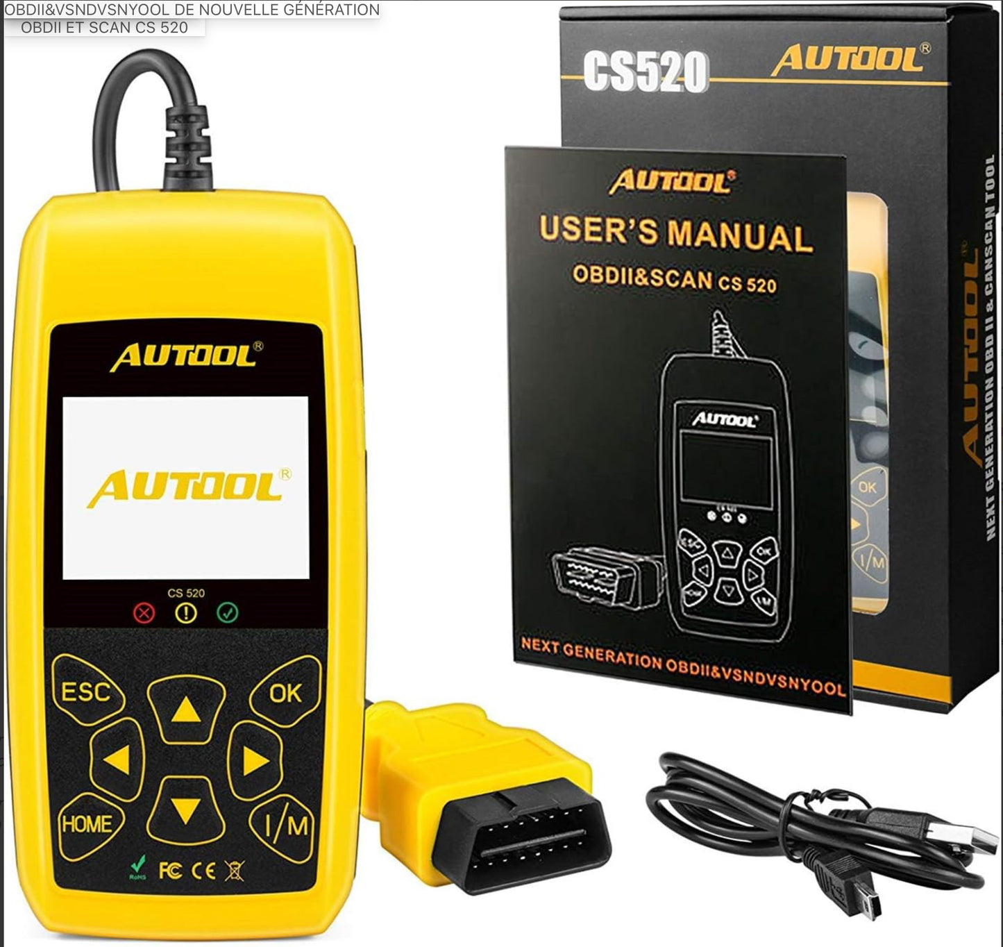 Lecteur de code de voiture AUTOOL OBD2, scanner de système de moteur automobile, outil de diagnostic de code d'erreur pour véhicule universel, CS-520