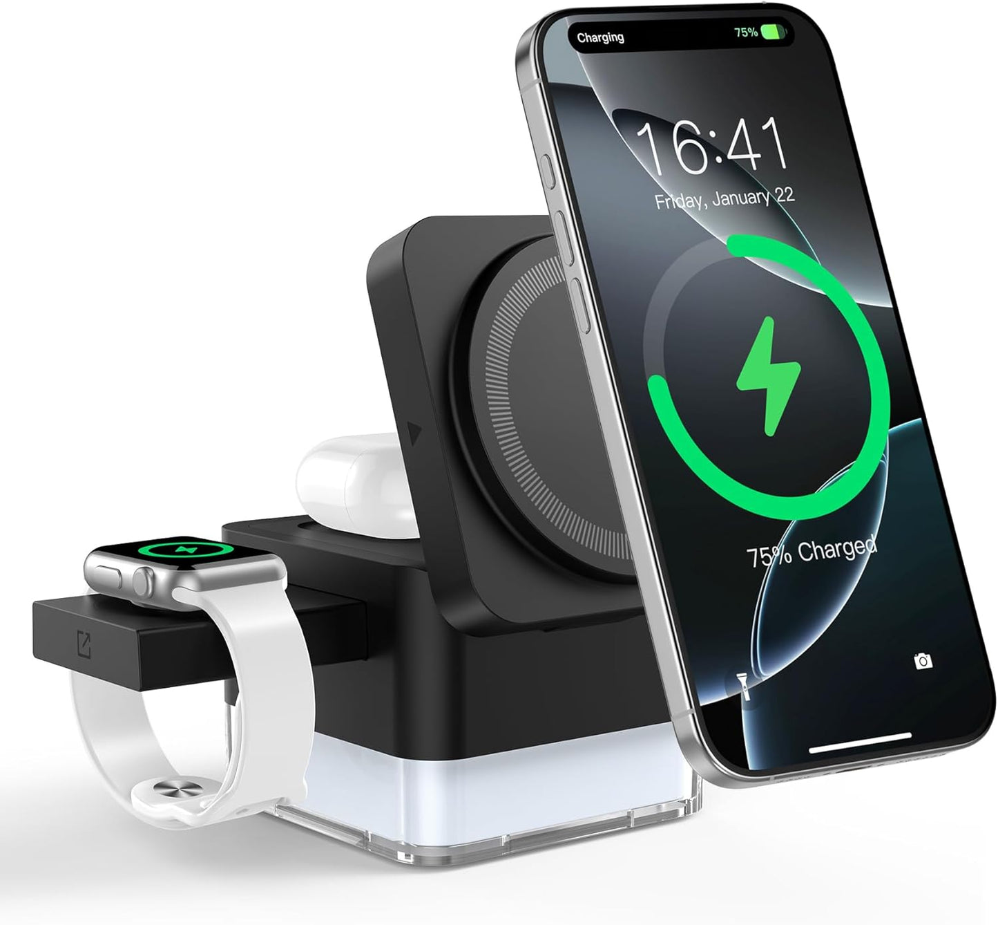 Station de charge 3 en 1 compatible avec Magsafe - Chargeur sans fil pour iPhone 16/16 Pro/16 Pro Max/15/14/13/12, AirPods 3/2/Pro