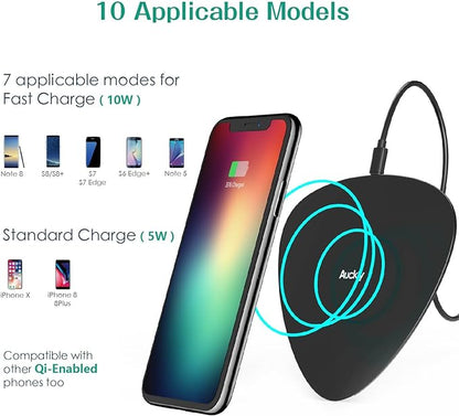 Chargeur sans fil rapide, Auckly 10W Qi Pad chargeur sans fil avec Tapis Anti-dérapant ultra rapide