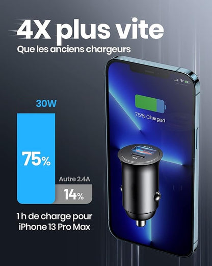 Allume Cigare USB C, 2 Ports 60W Charge Rapide Chargeur Voiture with USB C USB A, Prise Allume Cigare 12V pour iPhone 15 14 13 12 11 Pro Max Mini Plus Samsung S23 Huawei iPad AirPods Switch etc