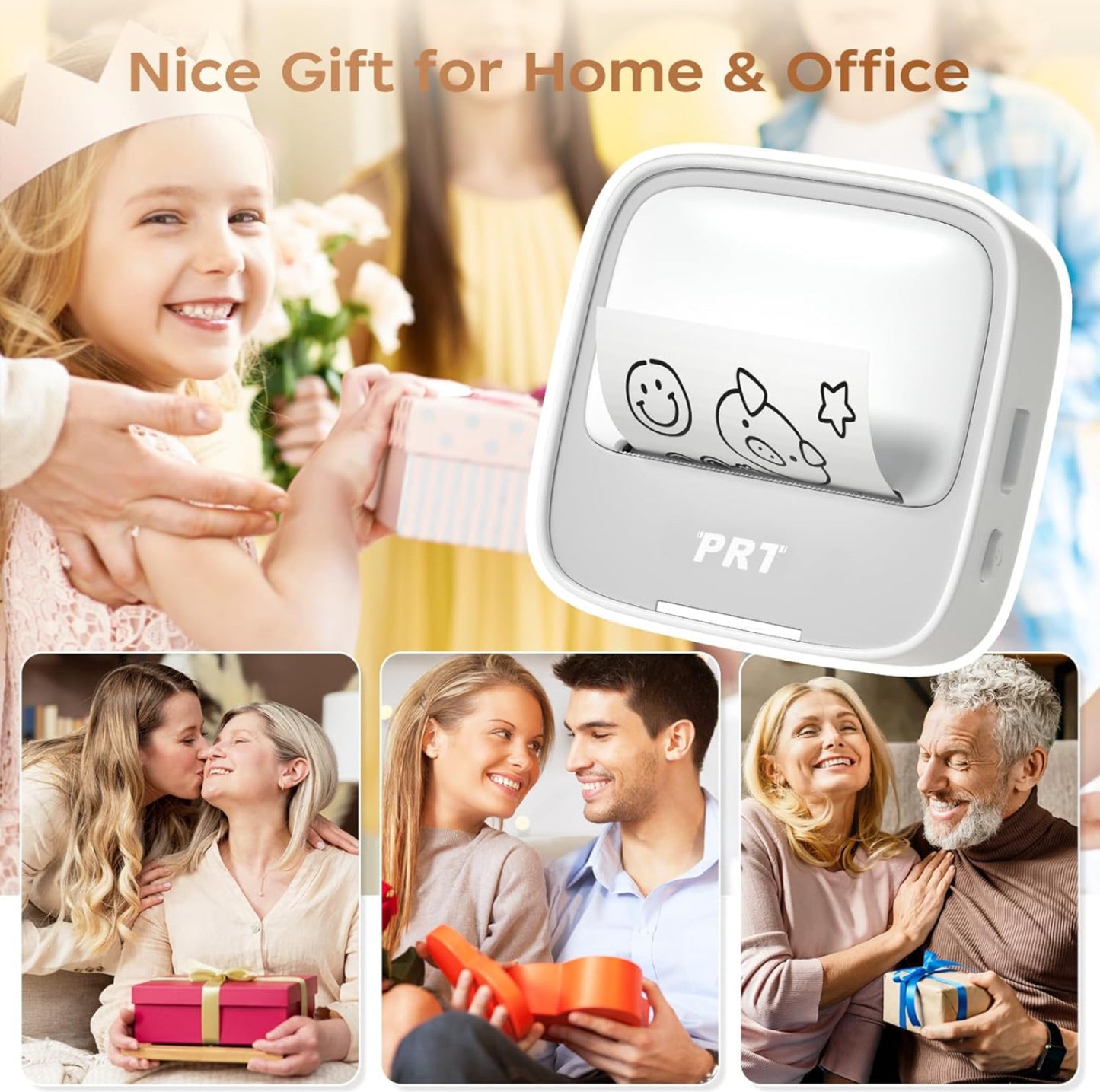 PRT Mini imprimante - Imprimante Thermique Portable sans Encre - Imprimante de Poche Bluetooth - Imprimante de téléphone pour étude, Graphiques, Photos