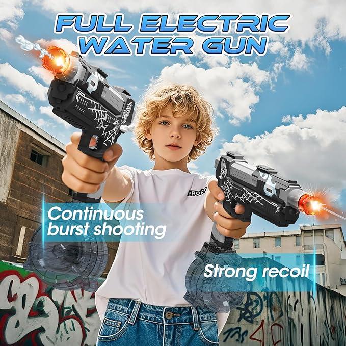 Pistolet à Eau Électrique pour Adultes et Enfants, Pistolet Automatique Grande Portée 8 M LED, Grande Capacité Étanche IP7 (Noir
