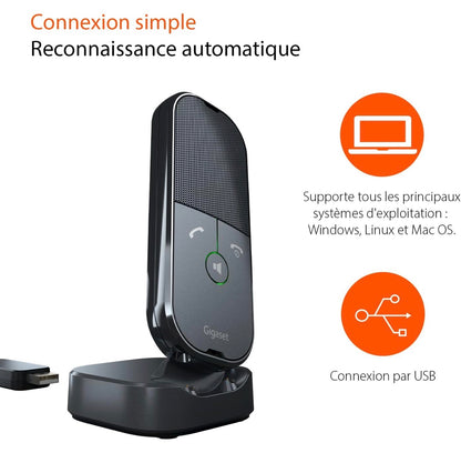 Gigaset ION – Haut parleur compact avec mode combiné – Enceinte pour conférence Son HD - Plug & Play - USB-C - Compatible Teams, Zoom et autres softphones Windows, Linux, MacOS, Anthracite