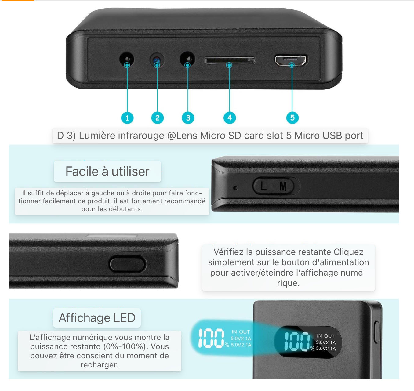 Caméra espion Mini caméra Batterie externe Caméra Enregistreur Power Bank Full HD 1080P Micro Caméra espion sans fil Nanny Caméra cachée avec vision nocturne et détection de mouvement pour l'intérieur et l'extérieur