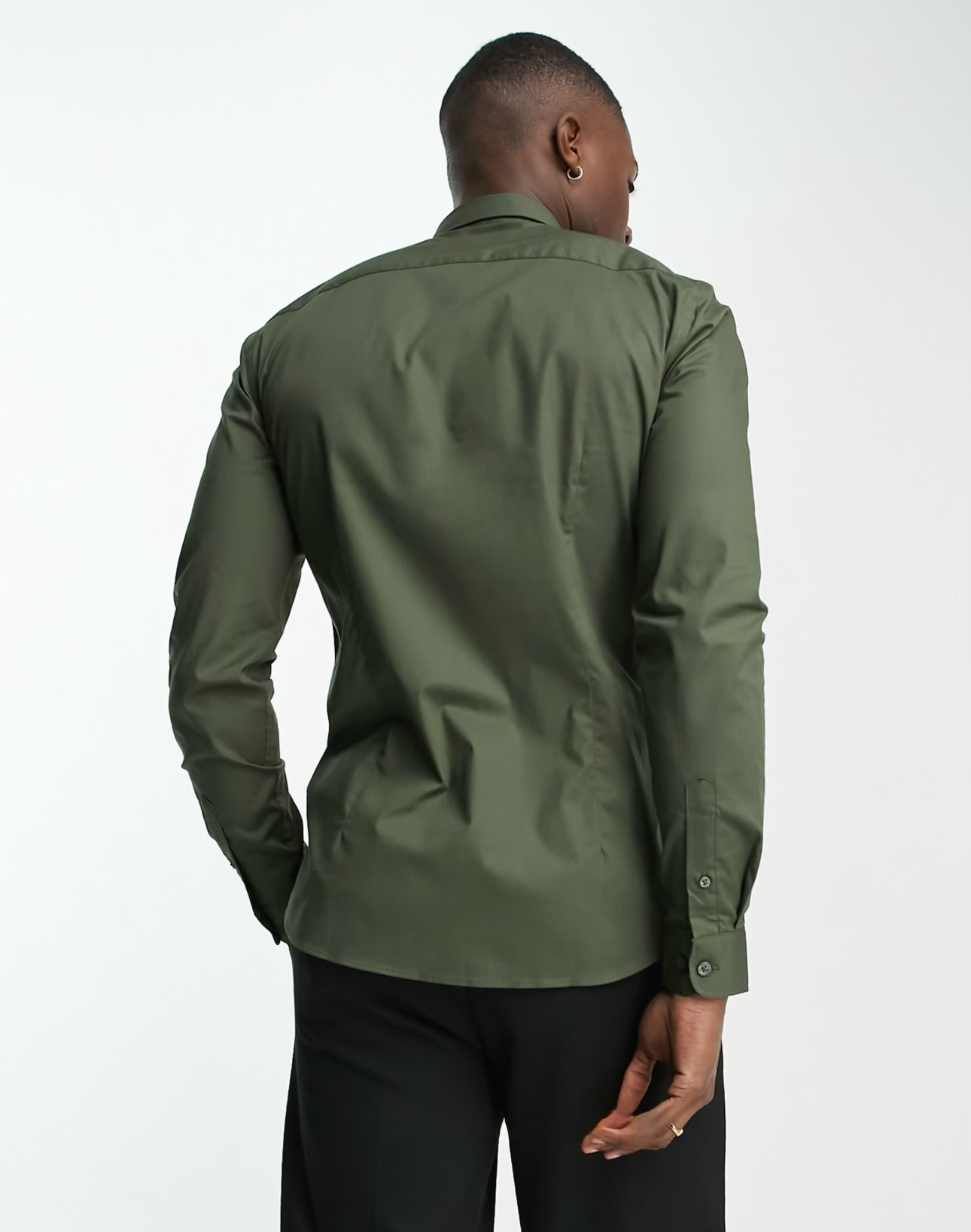 New Look - Chemise moulante manches longues en popeline - Kaki