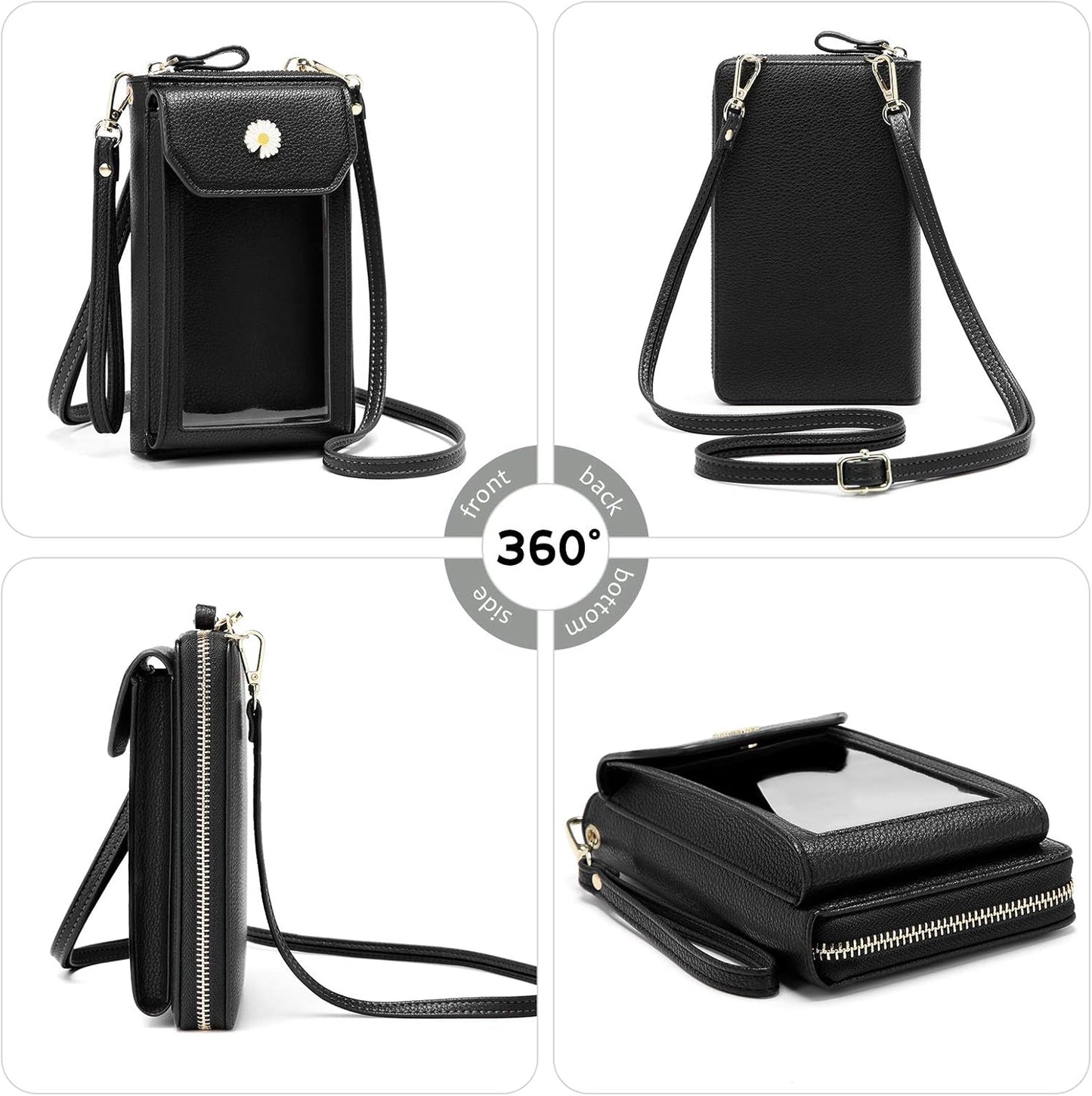 Sac à bandoulière pour téléphone portable pour femmes, sac à bandoulière en cuir pour téléphone portable Sac à bandoulière Petit portefeuille Portefeuille avec fentes pour cartes Réglable Sangle d'épaule amovible pour iPhone 12/ Huawei