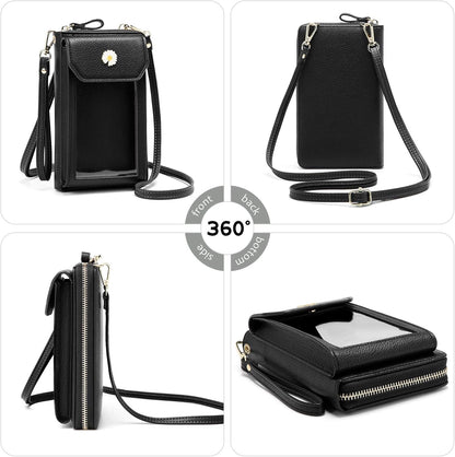 Sac à bandoulière pour téléphone portable pour femmes, sac à bandoulière en cuir pour téléphone portable Sac à bandoulière Petit portefeuille Portefeuille avec fentes pour cartes Réglable Sangle d'épaule amovible pour iPhone 12/ Huawei