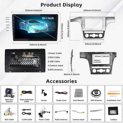 CAMECHO Android 11 Autoradio pour Volkswagen Passat 2012-2015, 2G+32G, Wireless Carplay Android Auto, 10.1" HD écran Double Din Bluetooth avec GPS HiFi Support FM RDS SWC + AHD Caméra de recule