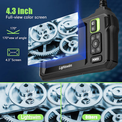 Endoscope Industriel HD 1920p, Endoscope numérique étanche 4,3" écran LCD caméra d'inspection Serpent avec 8 lumières LED, câble Semi-Rigide de 5 m