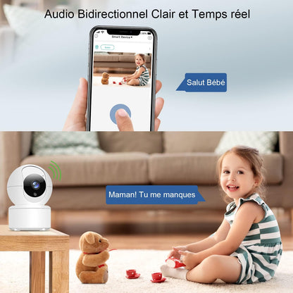 Camera Surveillance WiFi intérieure 2K HD Alarme, sans Fil Vision Nocturne, Audio bidirectionnel