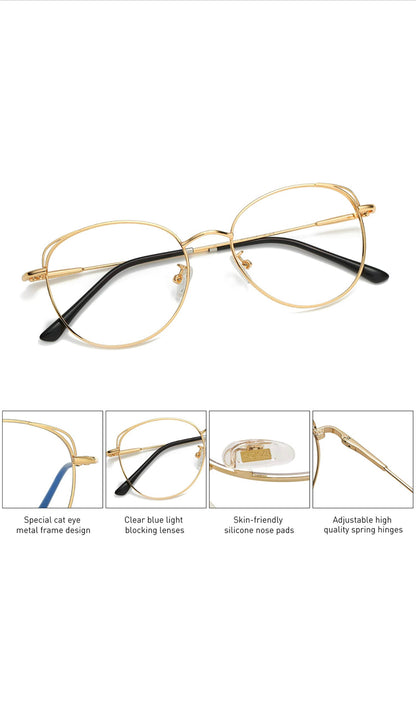 SOJOS Lunettes Anti-Lumière Bleue Oeil De Chat Branchée métal Pour Femmes She Young