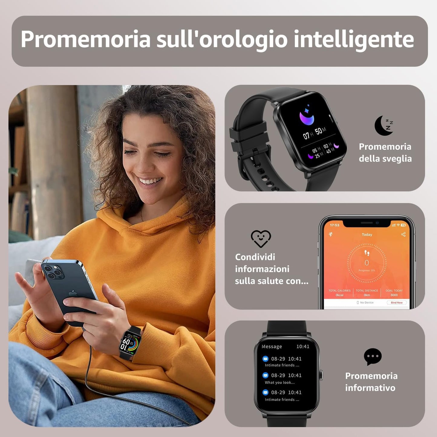 Montre Connectée pour Android iOS, 1.85" Full Touch Smart Watch avec Notifications, Répondre/Numéroter, Fréquence Cardiaque, Moniteur d'oxygène Sanguin, Compteur de Calories pour Homme Femme