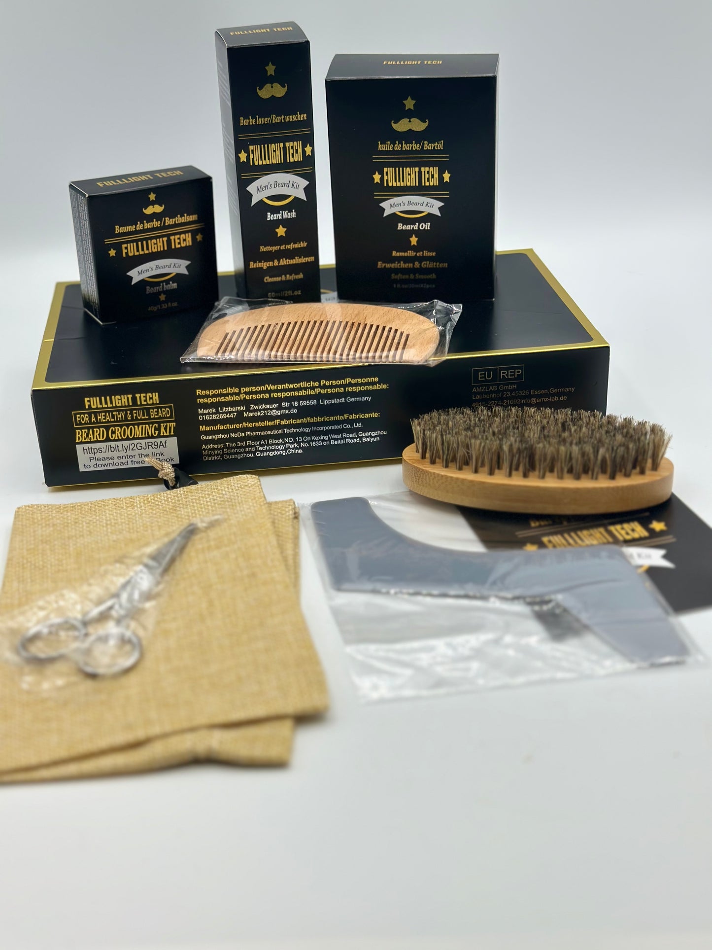 Kit de barbe homme FULLLIGHT TECH neuf huile brosse ciseaux